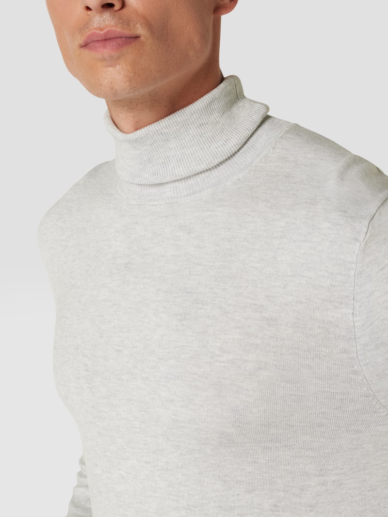 Longsleeve mit geripptem Rollkragen in silber meliert