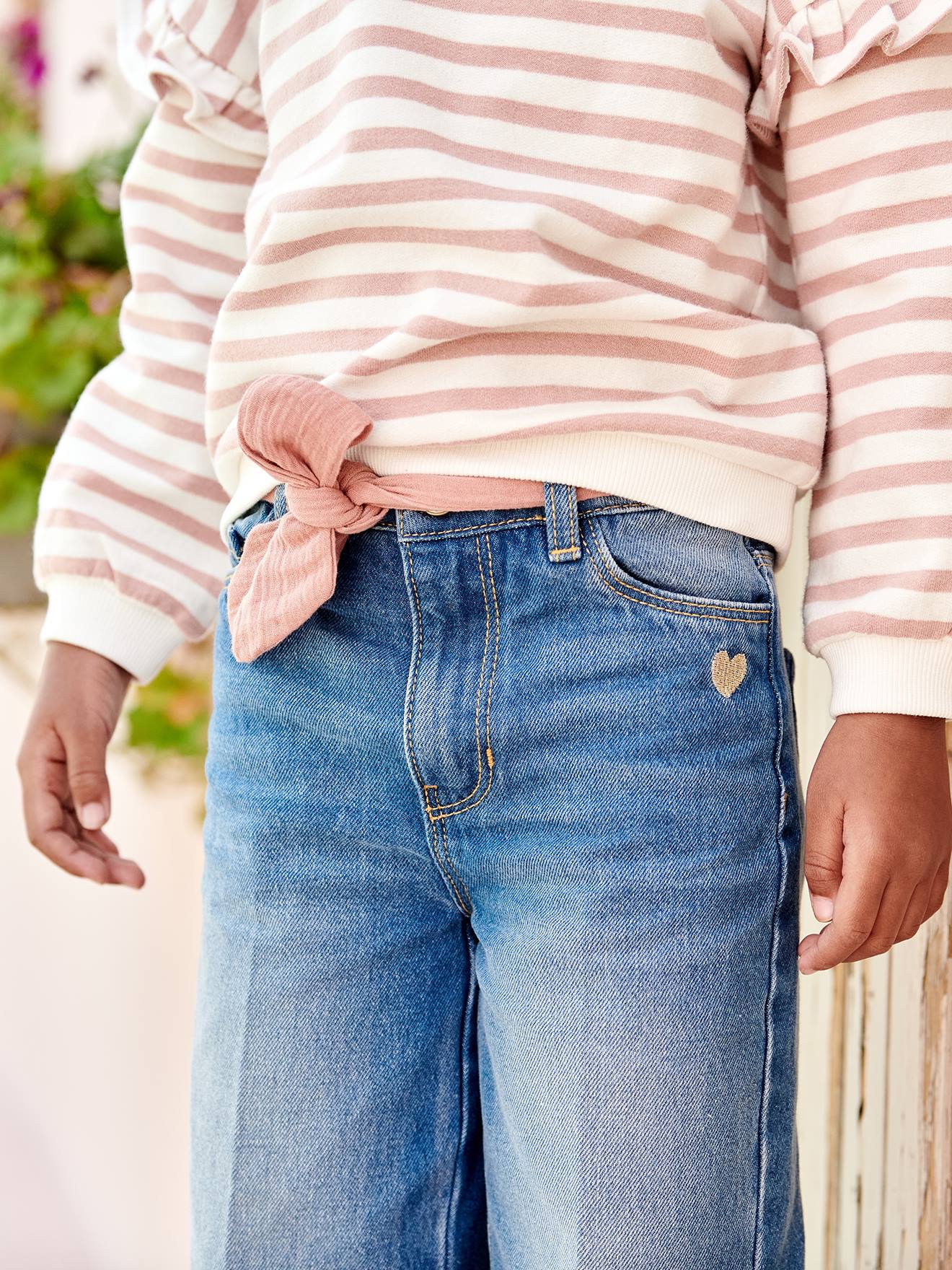 Vertbaudet Weite Mädchen 7/8-Jeans mit Gürtel - double stone