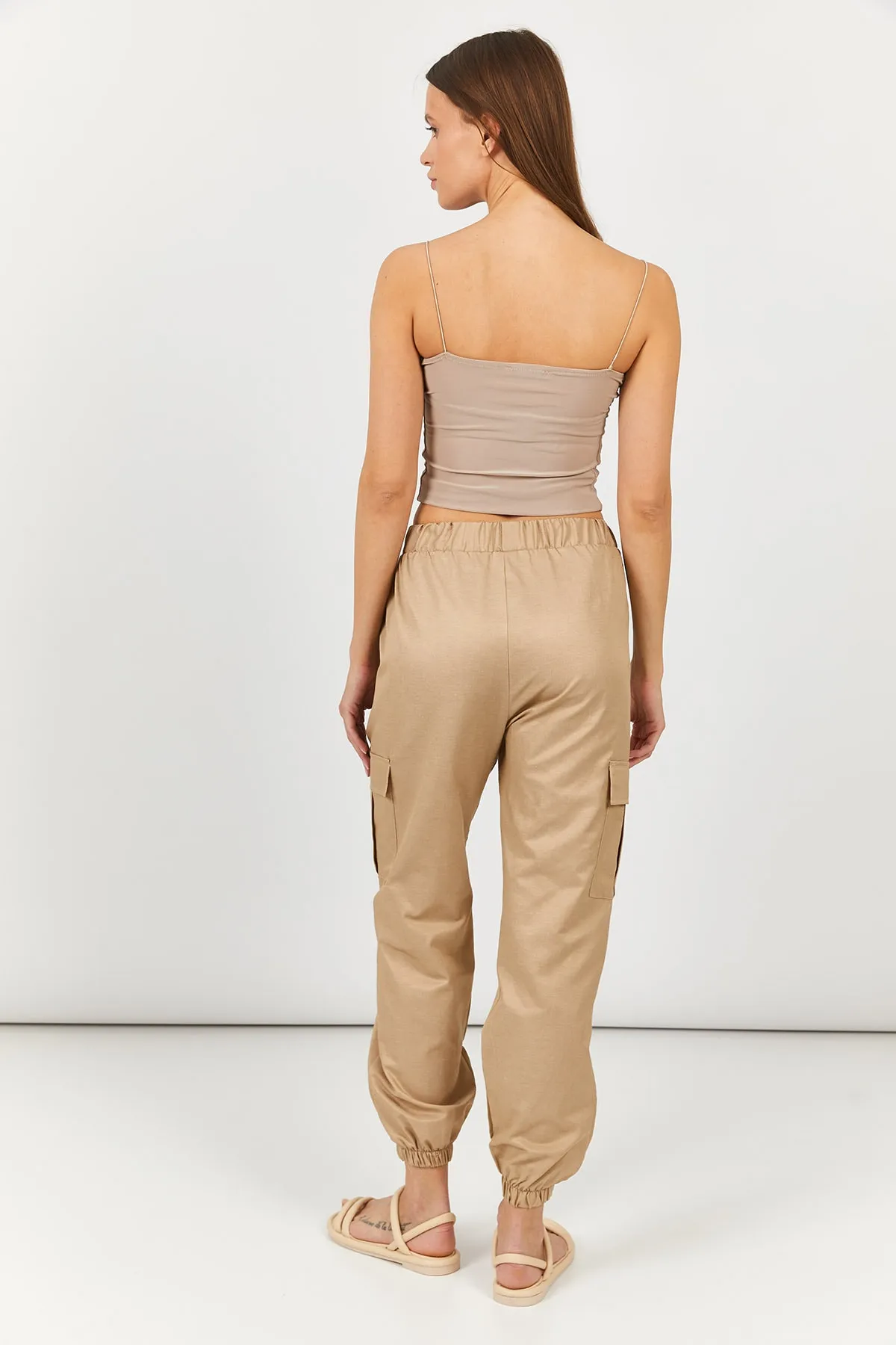 armonika  Damen-Cargohose mit elastischem Bund und Beinen in Beige, Arm-23y001068