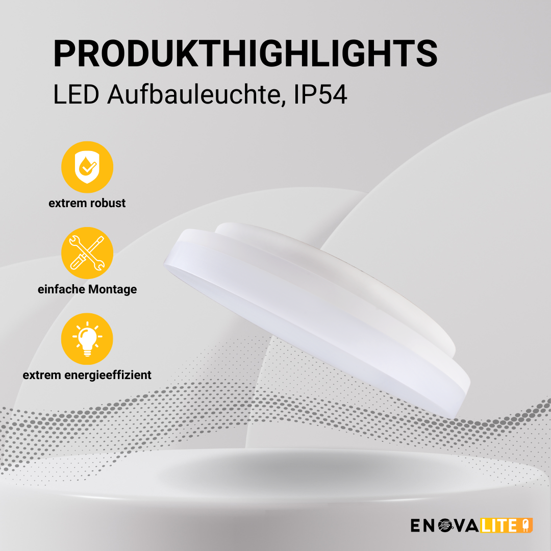 ENOVALITE ENOVALITE LED Aufbauleuchte, 18W, 1880 lm, 4000K, ø220x50mm, IP54