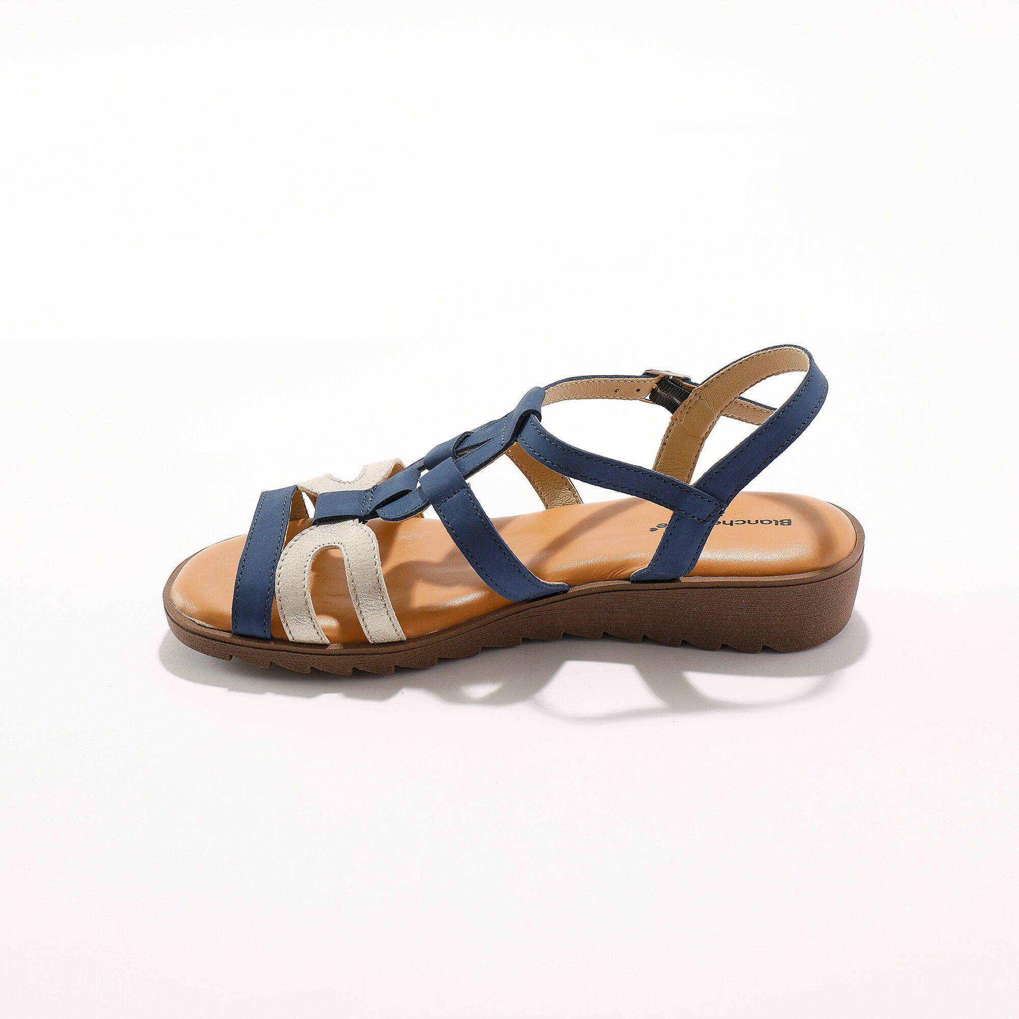Sandales compensées cuir bi-matière