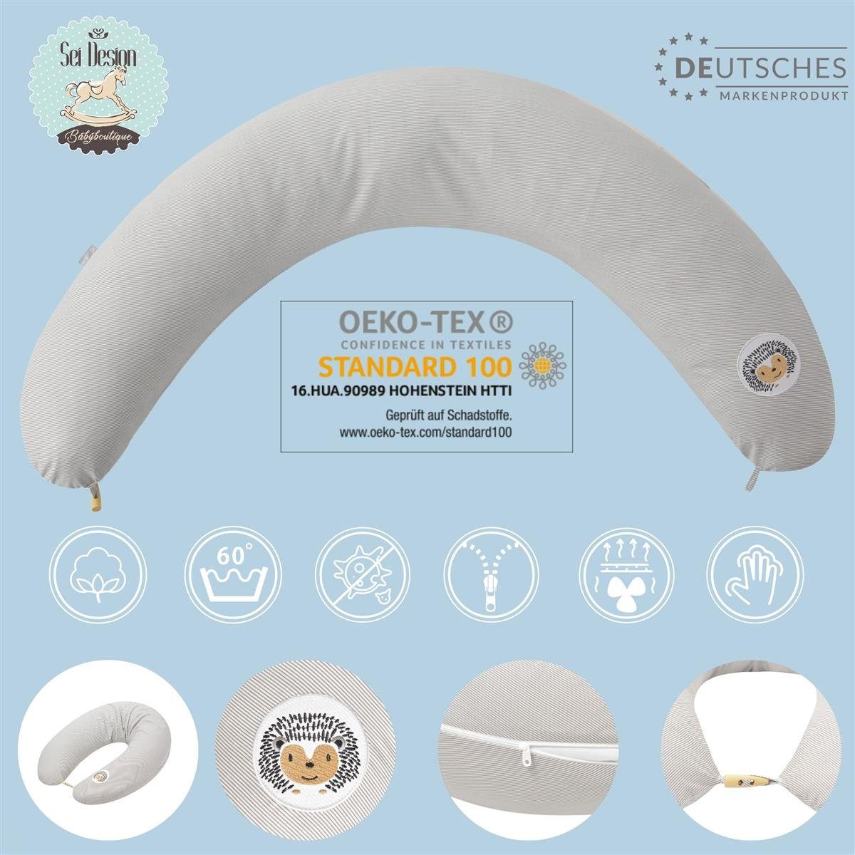 SEI Design Stillkissen Seitenschläferkissen Babynestchen mit EPS Mikroperlen, Schwangerschaftskissen mit Bezug, Bezug 100% Baumwolle