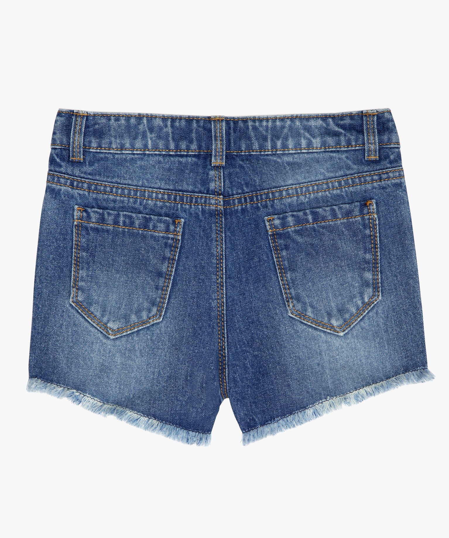 Short fille en jean avec petits motifs brodés et franges denim | GEMO