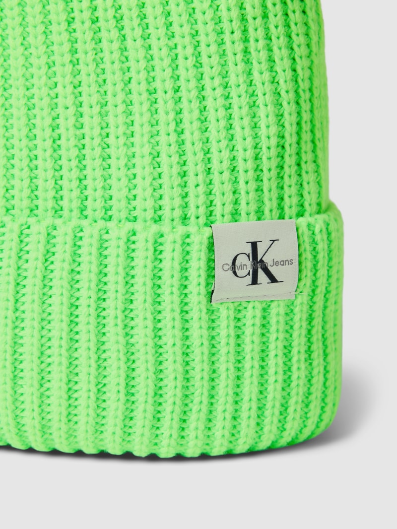 Strickmütze mit Label-Detail Modell 'MONOGRAM' in neon grün