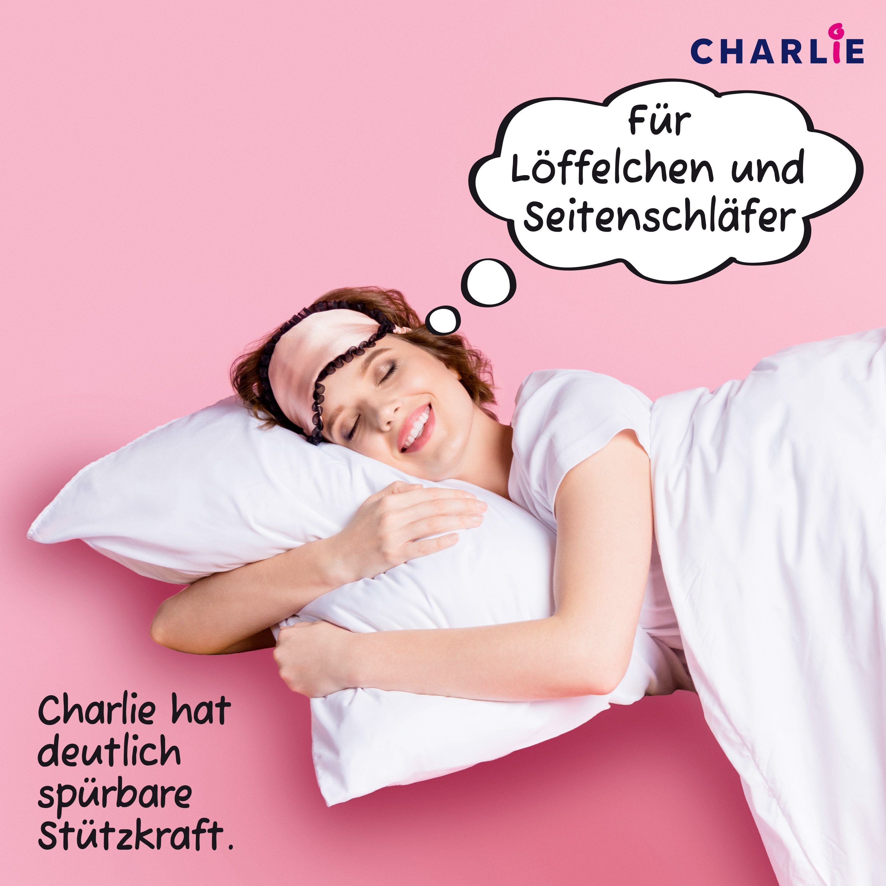 3-Kammer-Kopfkissen CHARLIE Dreikammerkissen in 40x80 oder 80x80 mit starker Stützkraft, Koru Style, Füllung: 100% silberweiße neue Entenfedern + 100% Polyester-Faserbällchen, Made in Germany, allergikerfreundlich, 