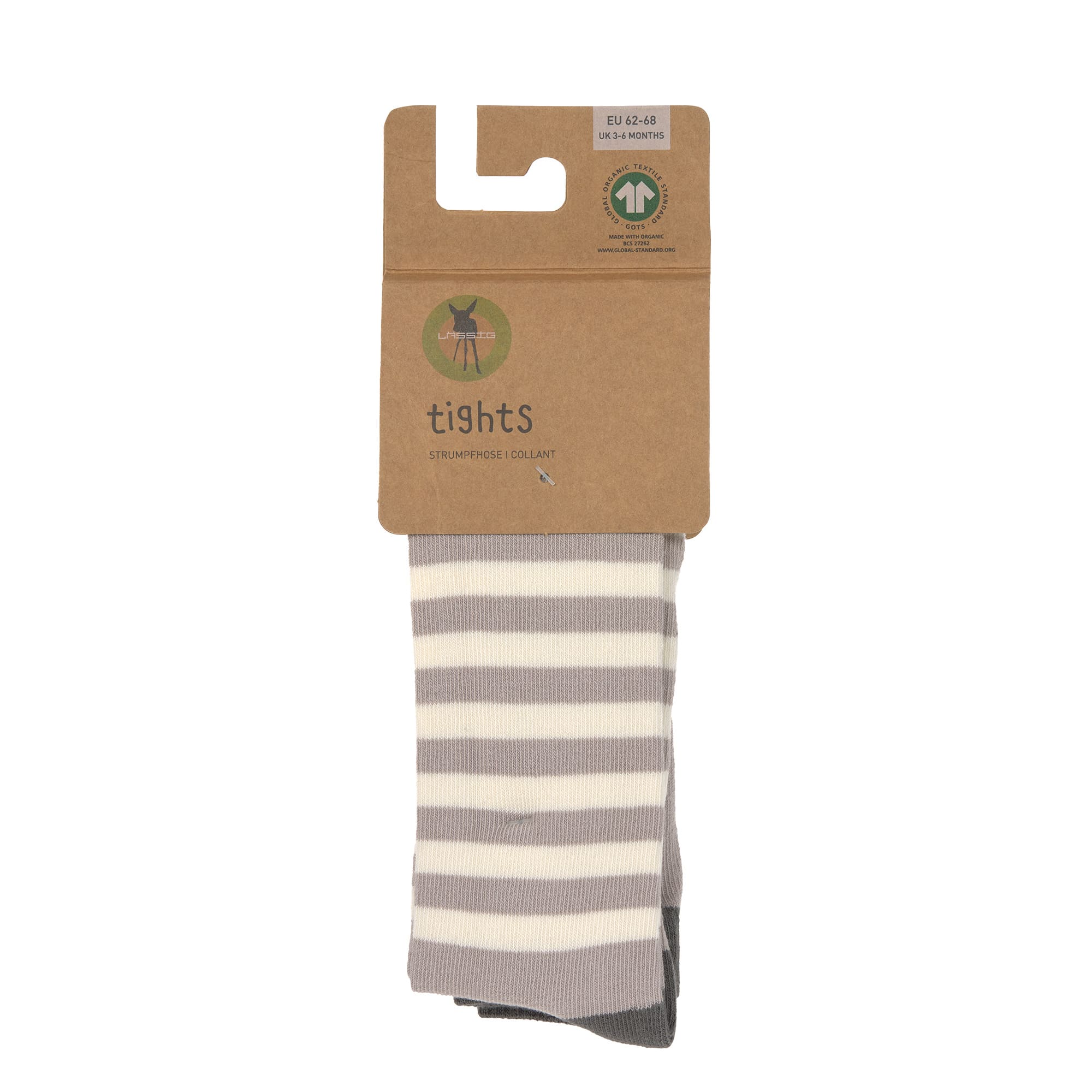 Strumpfhose GOTS - Tights, Halb Gestreift Taupe Weiß