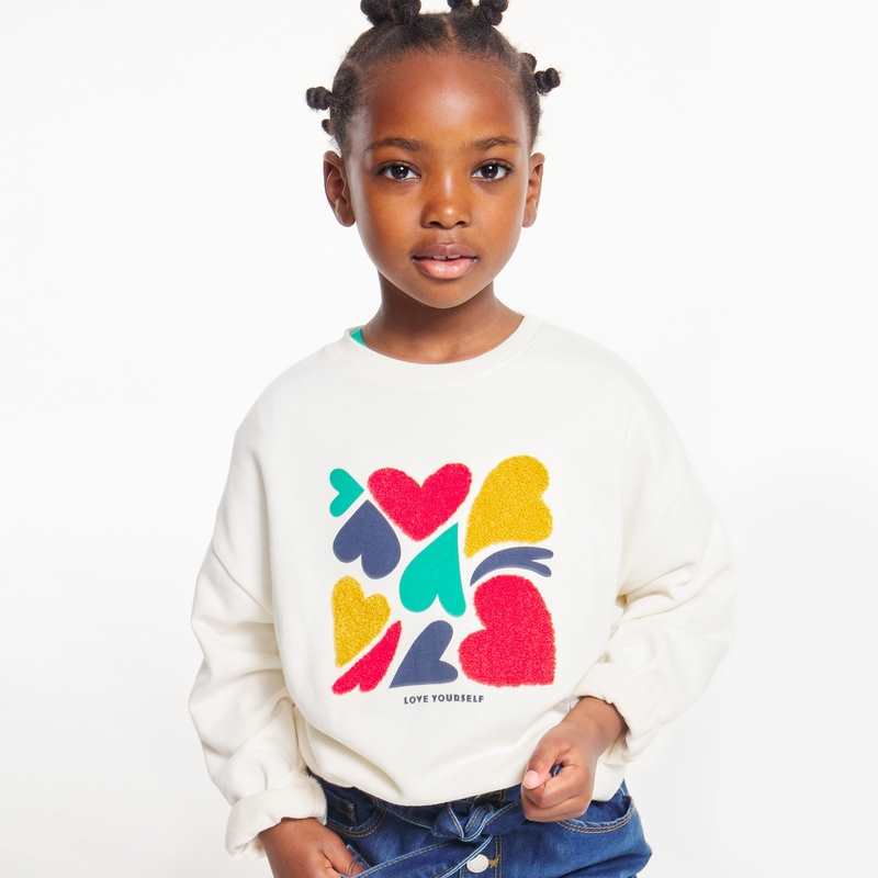 Sweat-shirt à message cœur blanc fille