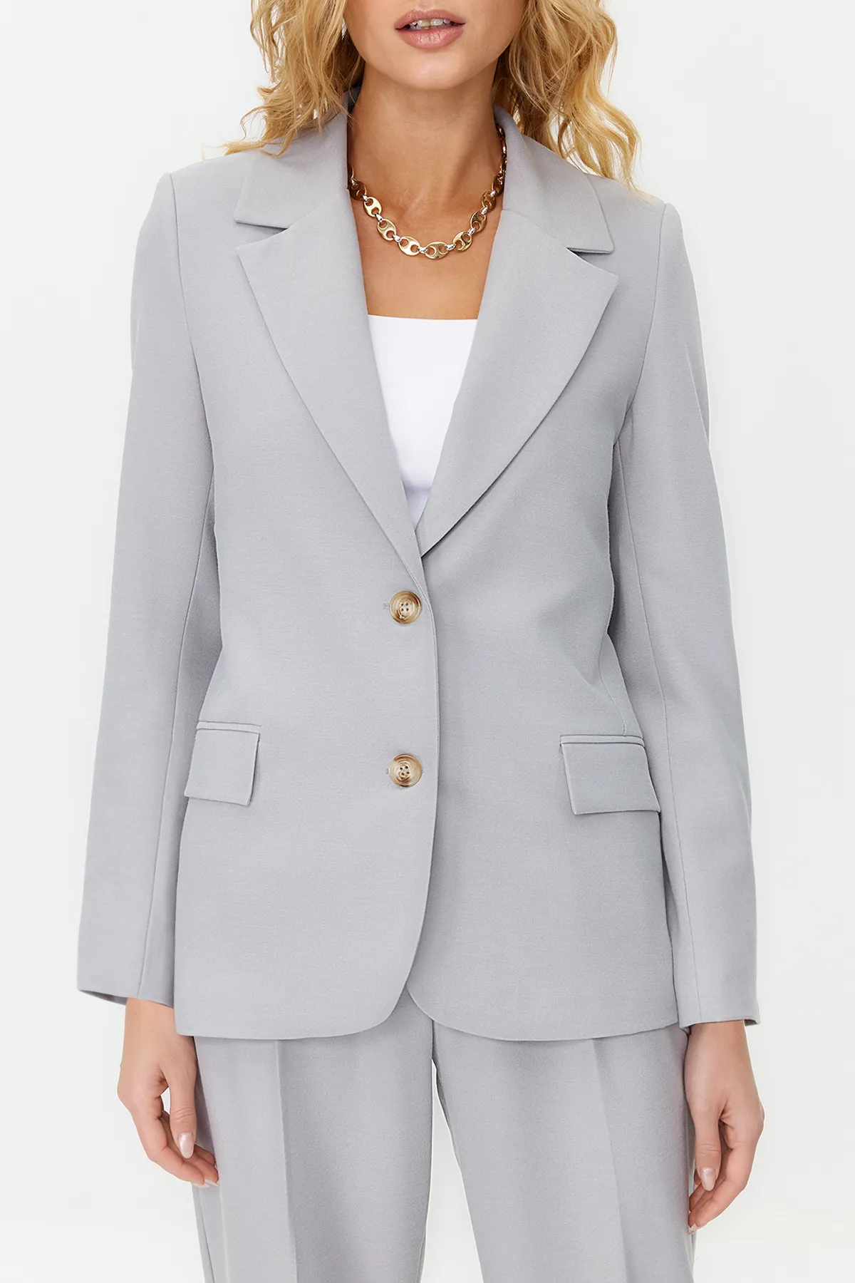 Trendyol Collection  Graue, regelmäßig gefütterte, gewebte Blazerjacke TWOAW23BC00132