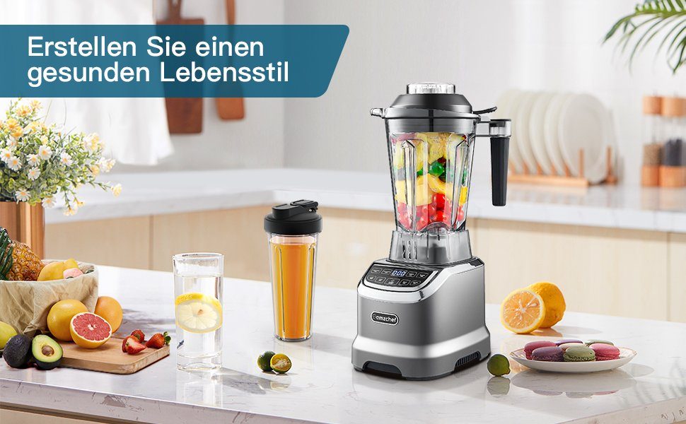 AMZCHEF Standmixer ZM5003, 1200,00 W, 1200W 20000 U/Min Standmixer Blender - 6 Pro-Scharfe 3D Klingen