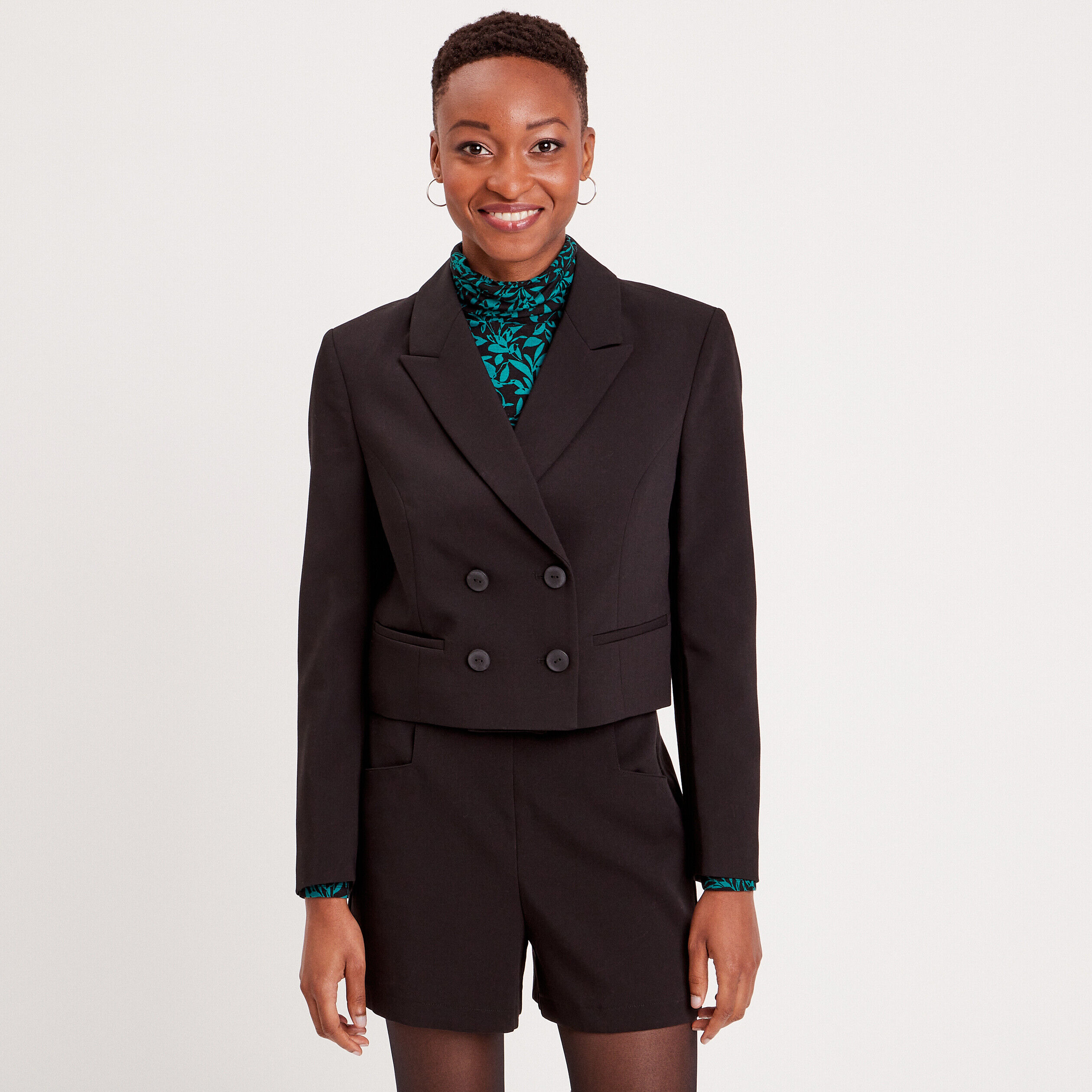 Veste blazer courte droite noir femme | Cache Cache