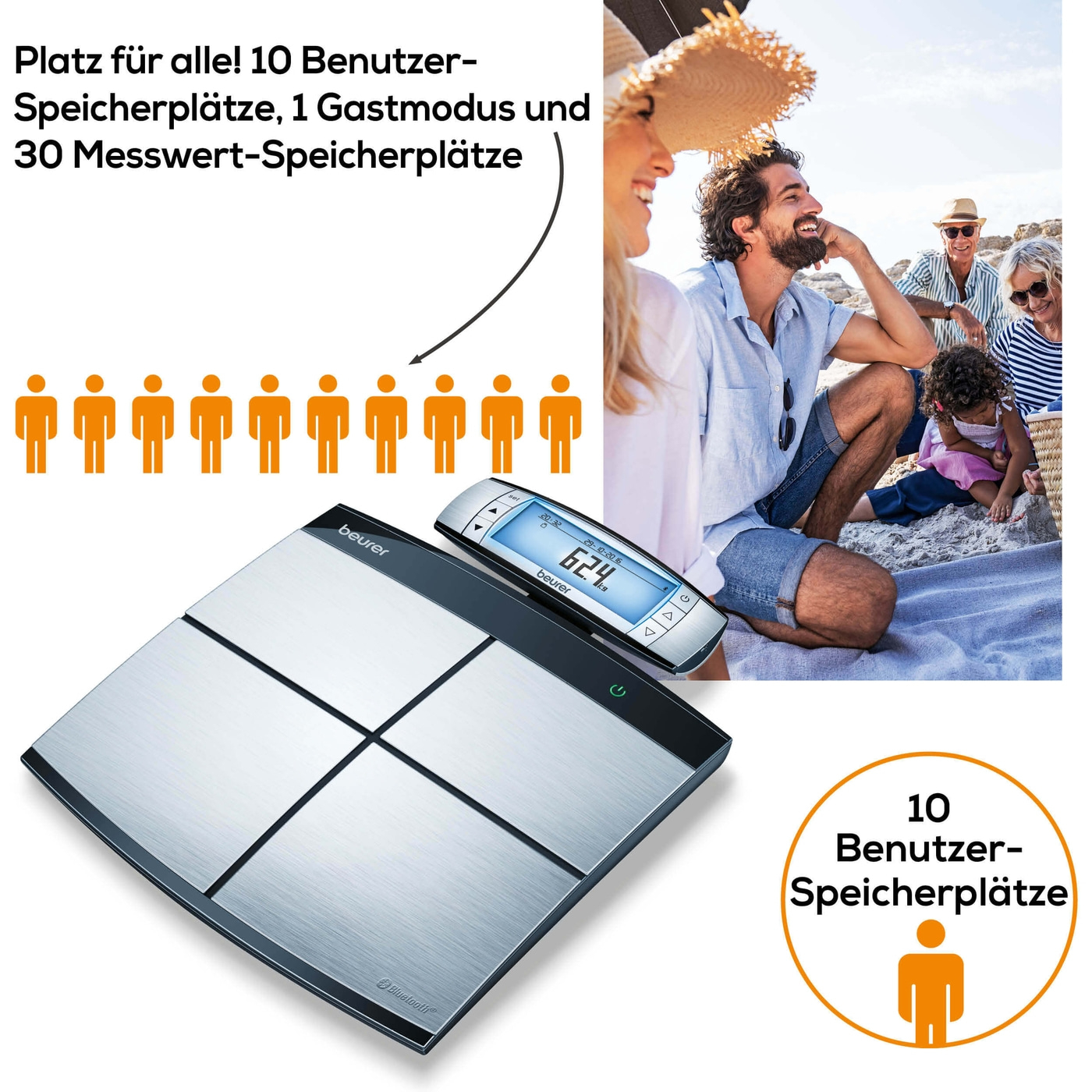 Beurer Diagnosewaage BF 105 BodyComplete-Körperwaage mit Ganzkörperanalyse Ober-/Unterkörper & App-Anbindung bis 180 kg