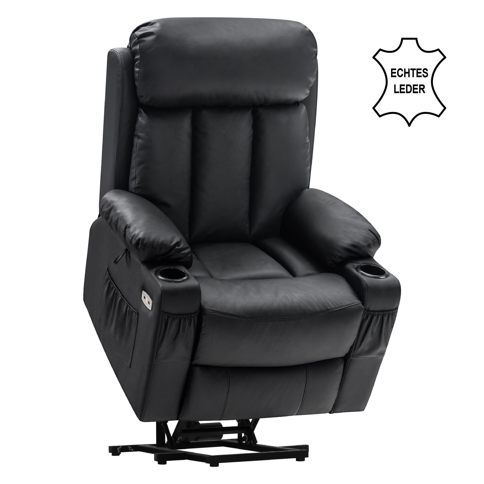 MCombo Relaxsessel MCombo elektrische Aufstehhilfe Fernsehsessel Relaxsessel 7190, motorisch verstellbar, Leder, Schwarz, 100 x 86 x 112 cm