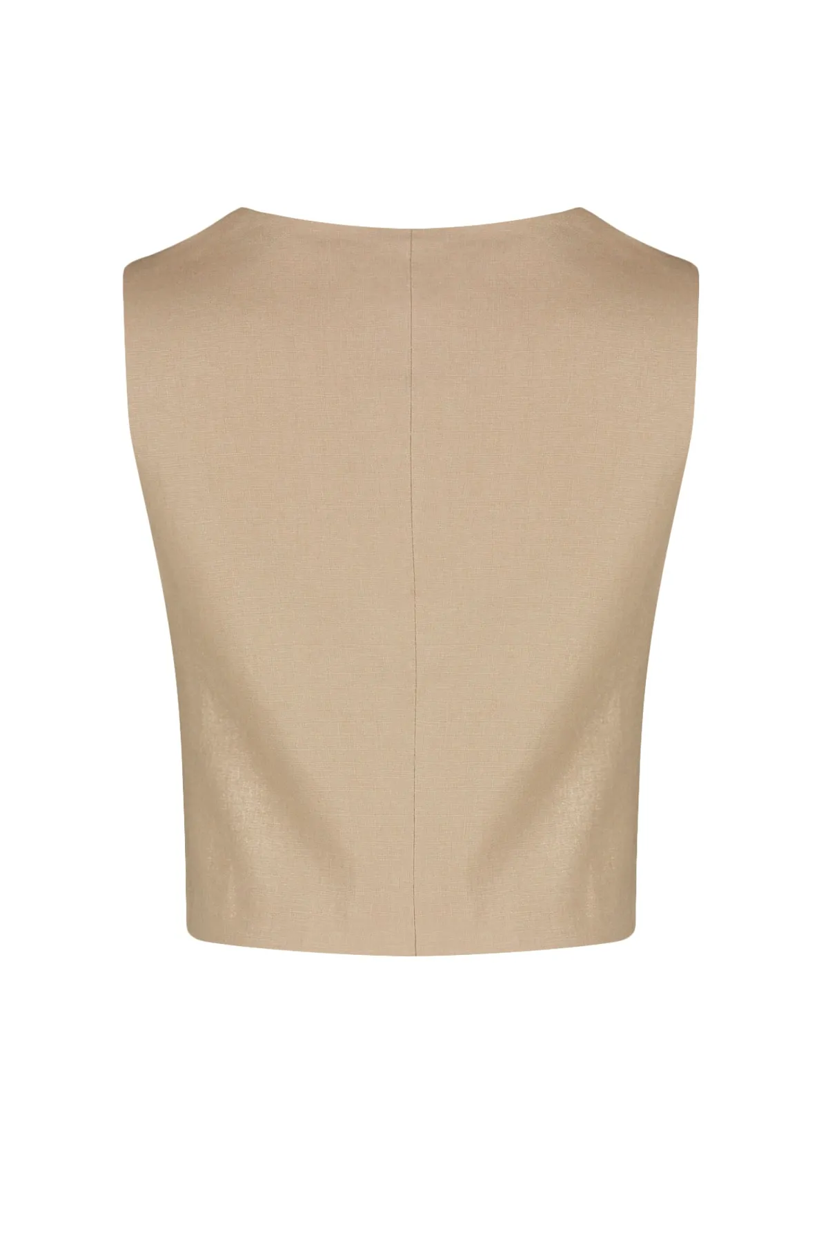 Trendyol Collection  Beige taillierte Weste mit Knöpfen und detailliertem, bauchfreiem, gewebtem Leinen-Look TWOSS23YE00016