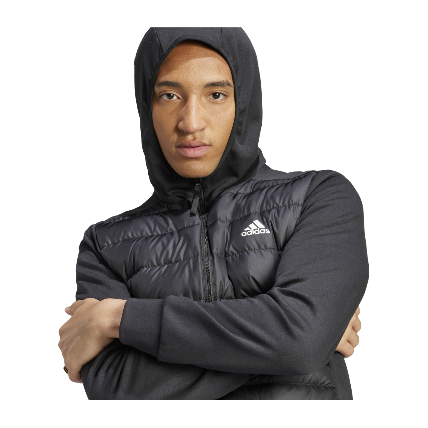 adidas Essentials Hybrid Down Hooded Jacke Schwarz