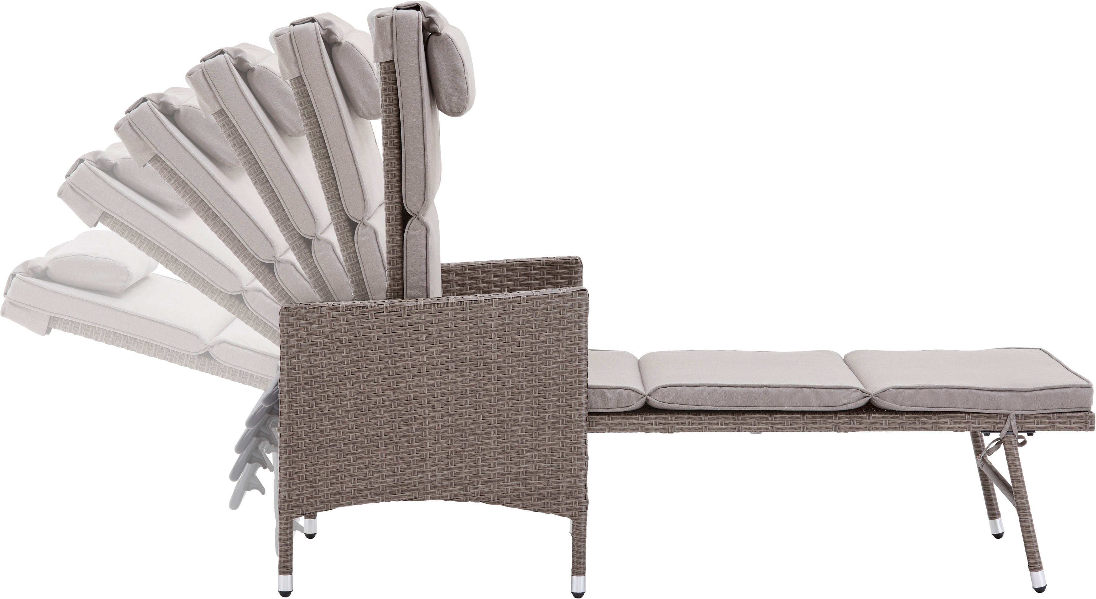KONIFERA Gartenliege Mailand, Set, 5 St., 2x Liege, 1x Tisch 42x42x48, Stahl /Polyrattan, inkl. Auflagen