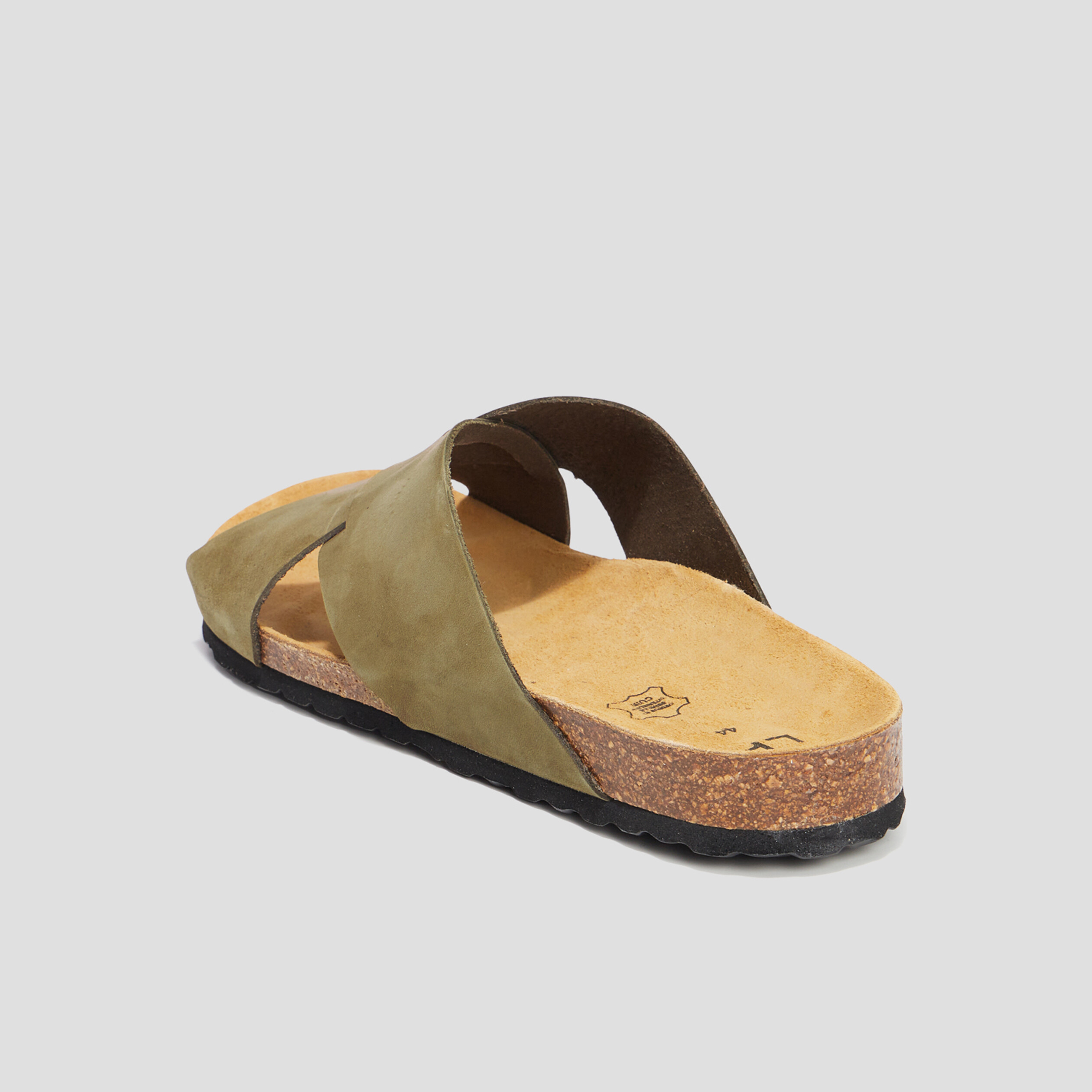 Mules brides croisées en cuir Gaxtere vert kaki homme | La Halle