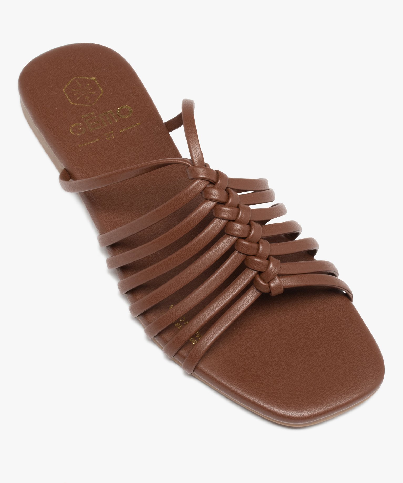Mules femme à talon plat dessus à fines brides unies marron | GEMO