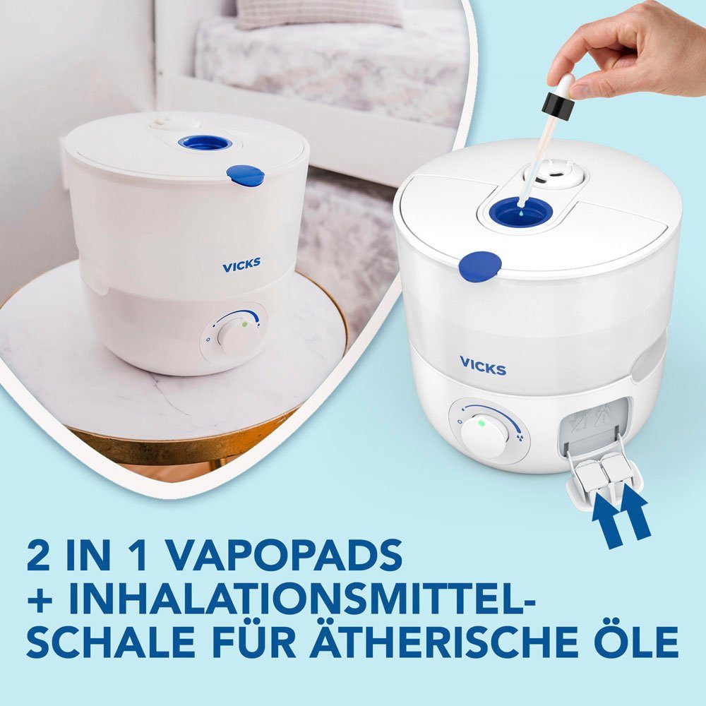 WICK Luftbefeuchter Obere Befüllung Kaltluft Ultraschall Luftbefeuchter - WUL585E, 2 l Wassertank, Neue Reinigungsfunktion: Anzeige mit Licht und Ton