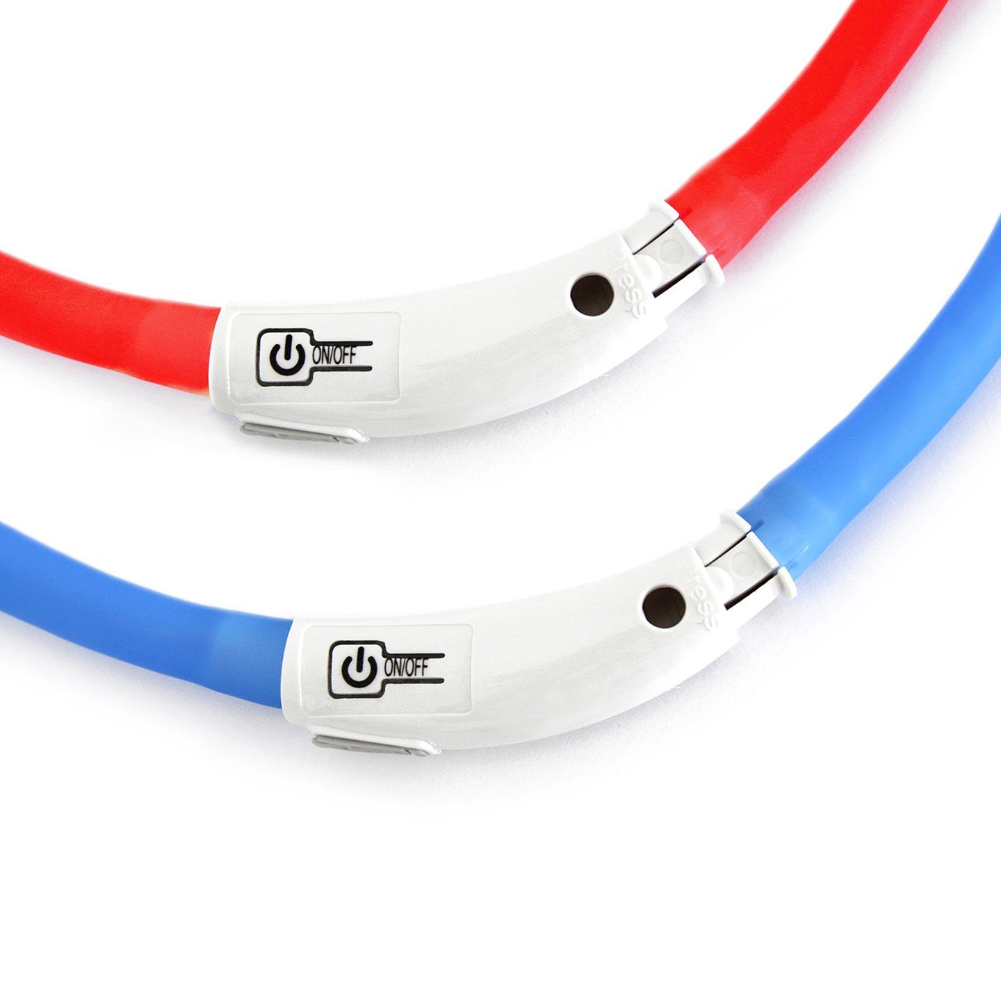 PRECORN Hundehalsbandleuchte LED Silikon Leuchthalsband Sicherheits Hunde-Halsband Set USB Rot/Blau