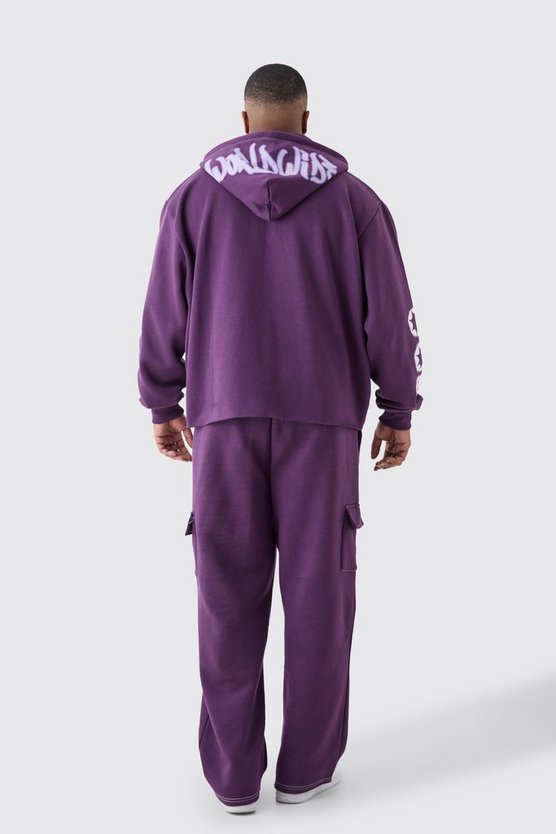 Plus kastiger Cargo-Trainingsanzug mit Worldwide Graffiti Print