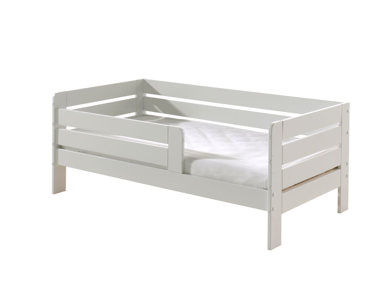 VIPACK Juniorbett mit Liegefläche 70 x 140 cm, Umrandung mit waagerechten Paneelen, Ausf. MDF weiß lackiert