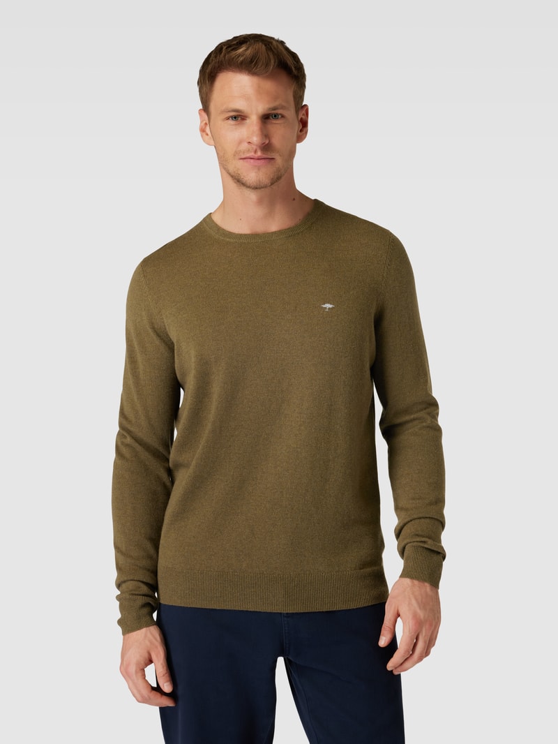 Strickpullover mit Rundhalsausschnitt in dunkelgrün meliert