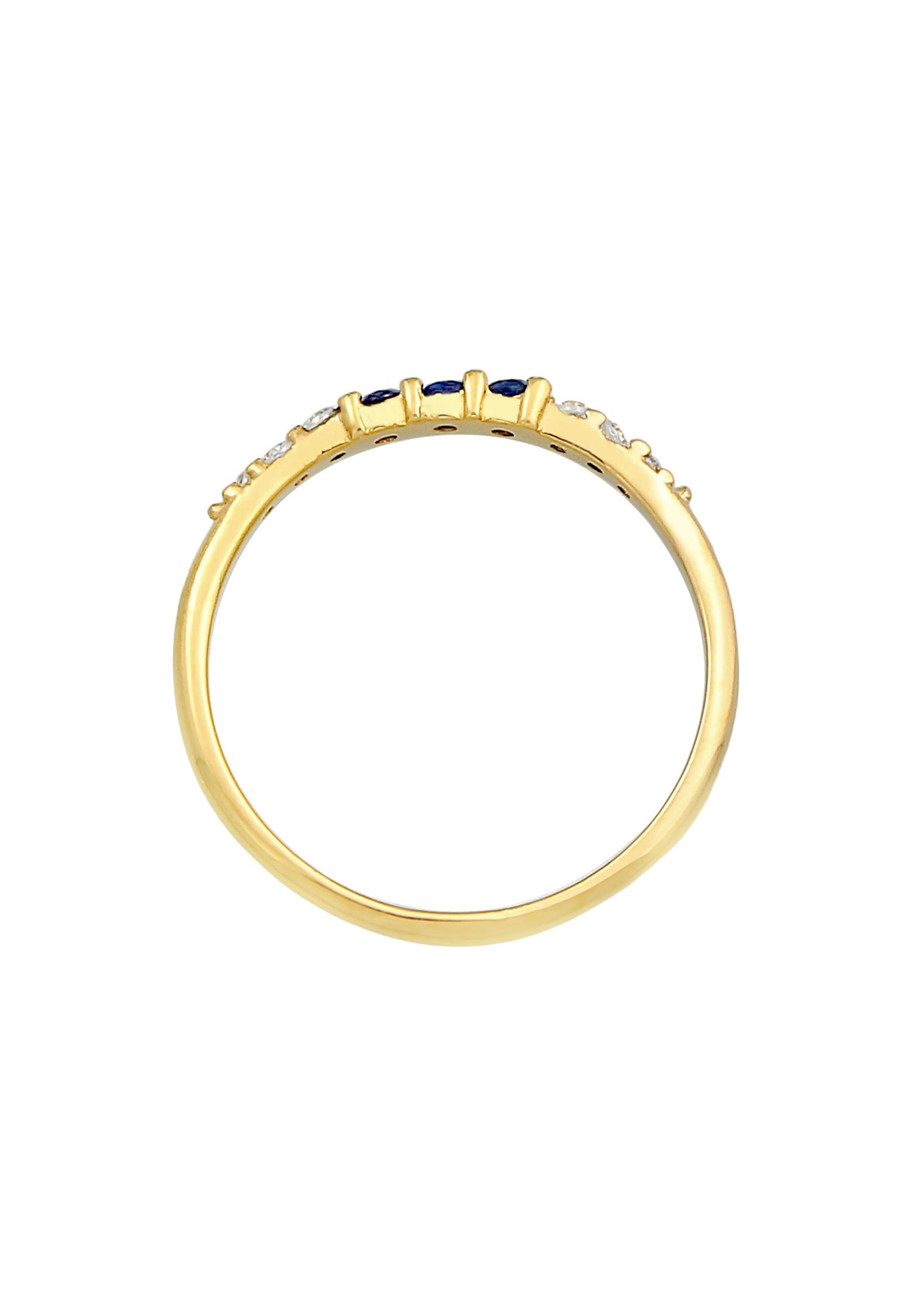 Elegante anillo Elli para mujer con cristales de circonita cúbica y zafiro sintético en plata de ley 925 bañada en oro.