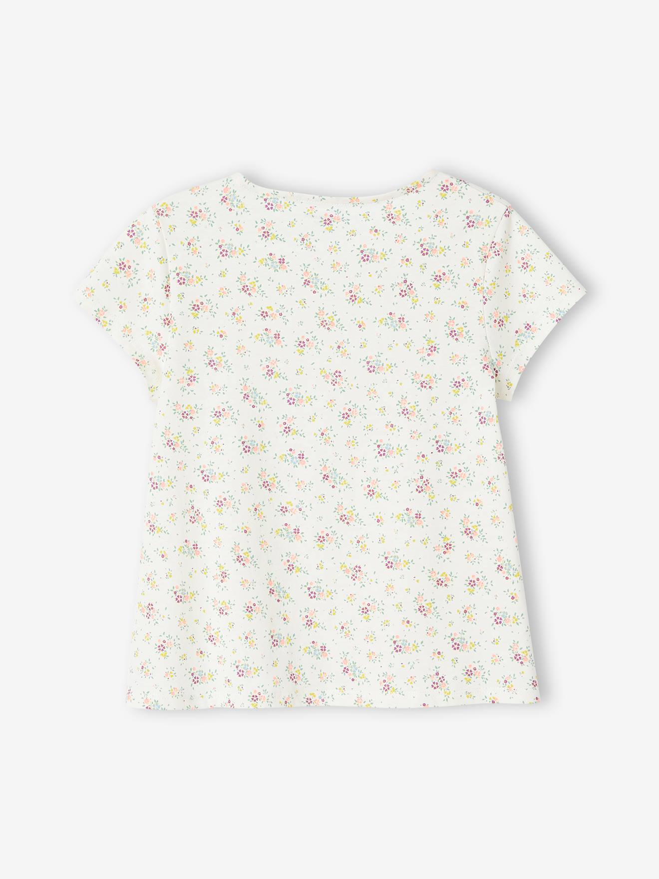T-shirt blouse à fleurs fille écru