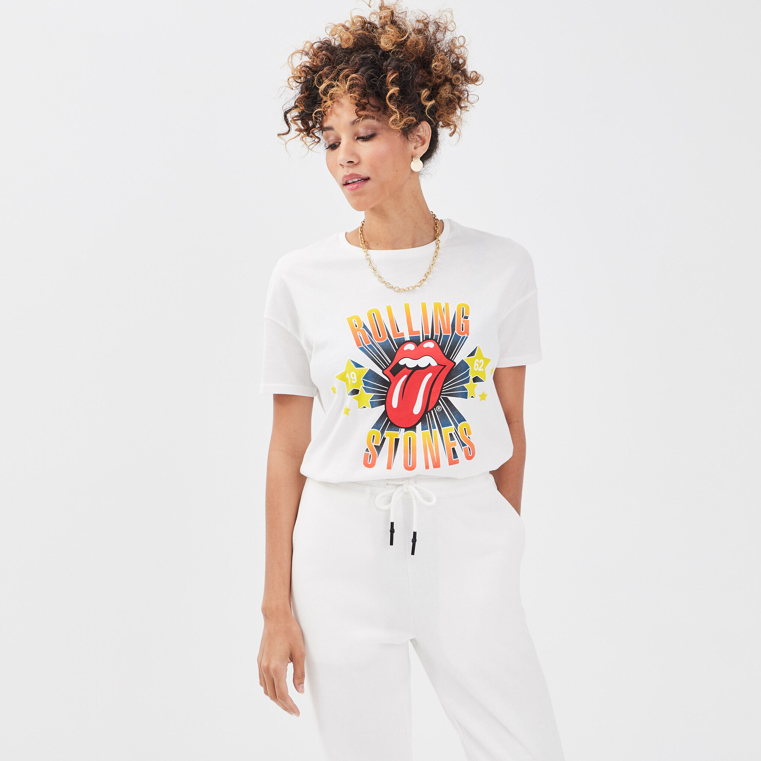 T-shirt Rolling Stones ecru femme | Cache Cache