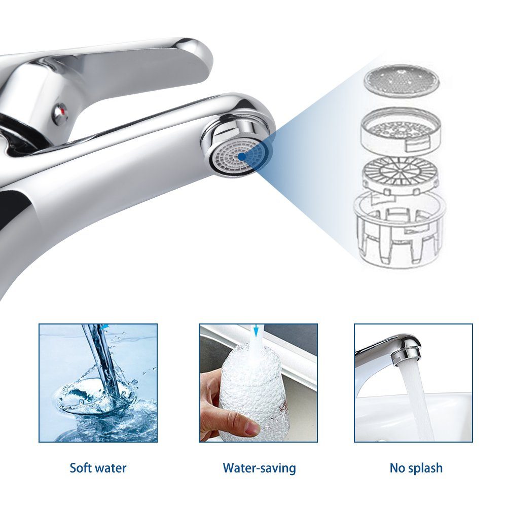 Auralum Waschtischarmatur mit Ablaufgarnitur Waschbecken Wasserhahn Mischbatterie Bad Armatur