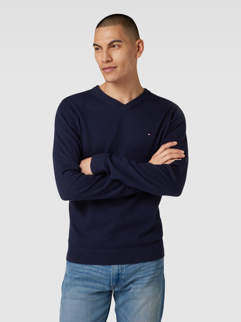 Strickpullover mit V-Ausschnitt Modell 'PIMA' in marineblau