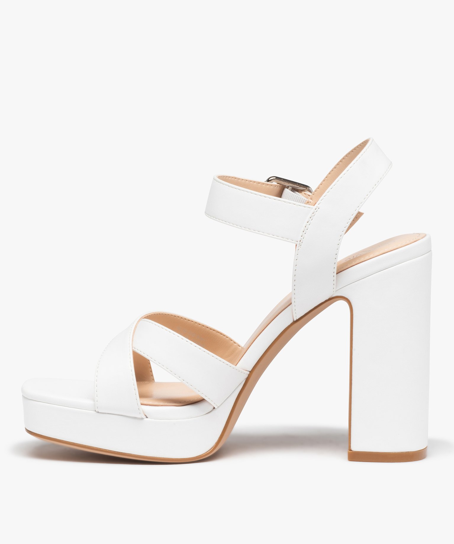 Sandales femme à talon carré extra haut et brides unies blanc | GEMO