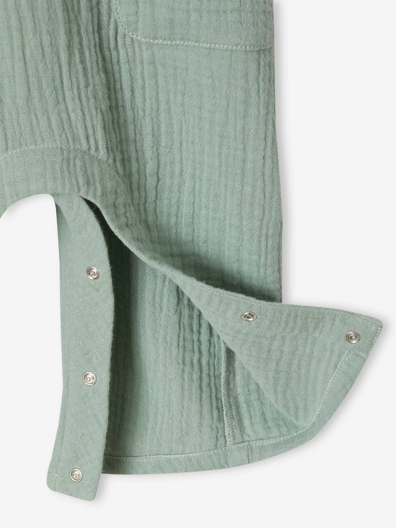 Vertbaudet Mädchen Baby Overall, Schmetterlingsärmel mit Stickerei - salbeigrün