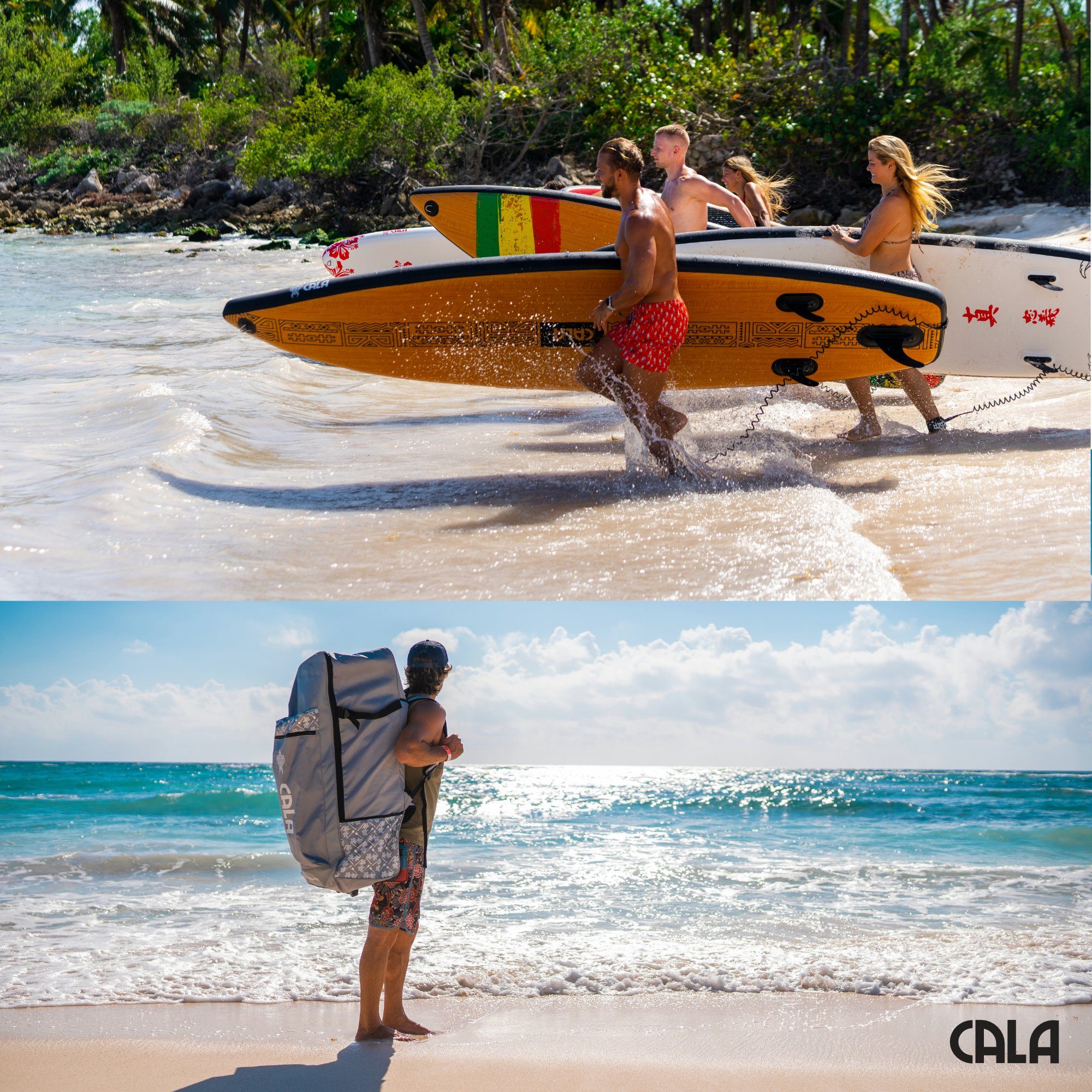 CALA SUP-Board MAZU, SUP- Board, aufblasbar, (Komplett-Set, SUP BOARD inkl. Rucksack-Trolley, Leash zu Sicherung, 3 abnehmbaren Finnen, Double Action Pumpe, Carbon-Paddel (775g), Reparatur Kit und Kamera Halterung), Allrounder für Anfänger und Fortge
