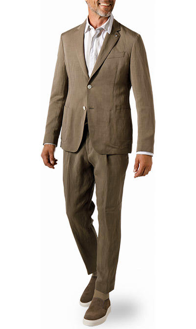 BOSS, Anzug Hanry-Perin, Slim Fit, Lyocell-Leinen ungefüttert, khaki