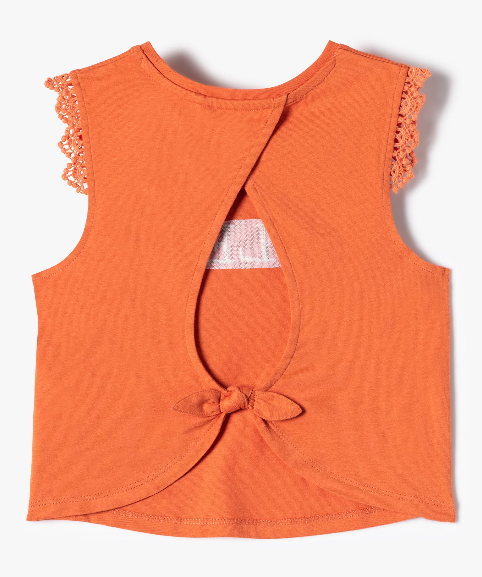 Débardeur fille avec motif pailleté et dos ouvert orange | GEMO