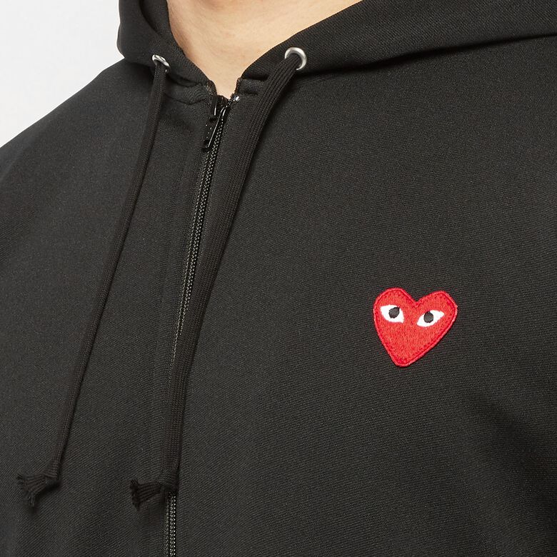 Comme des Garcons Play Play Red Heart Hooded Zip Sweatshirt black