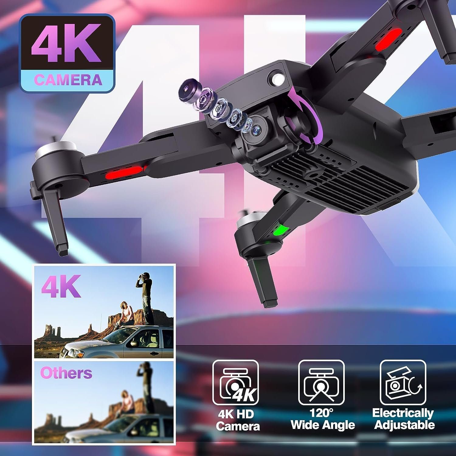 Morlyrctooy Drohne (Auflösung von 3840 x 2160, GPS Drohne mit Kamera für Erwachsene 4K HD Camera Drone Auto Rückkehr)