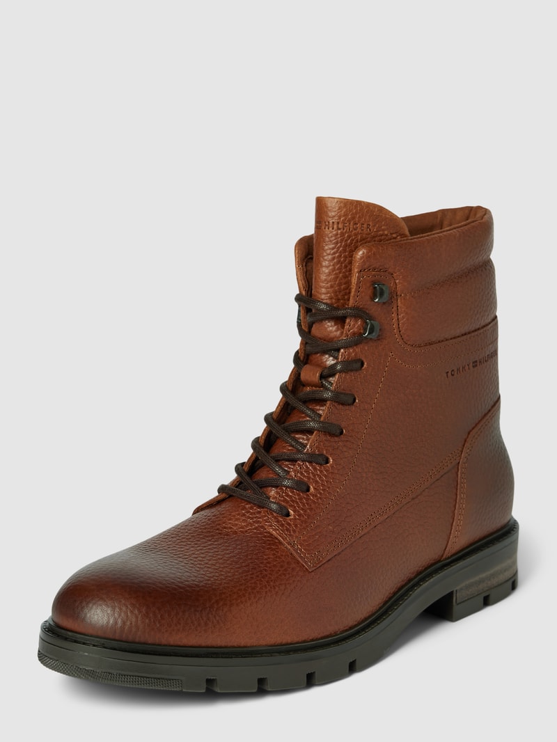 Boots aus Leder mit Label-Details in cognac