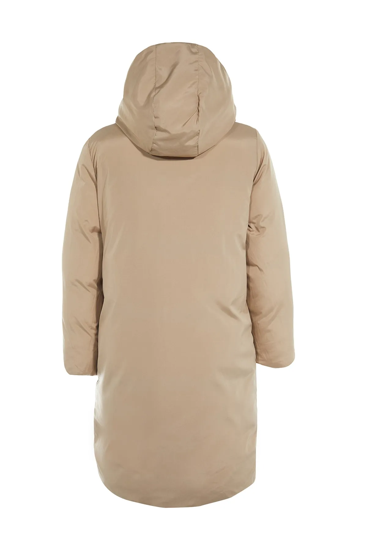 Trendyol Collection  Schwarz-beige, wendbare, wasserabweisende lange Pufferjacke mit Kapuze TWOAW23MO00052