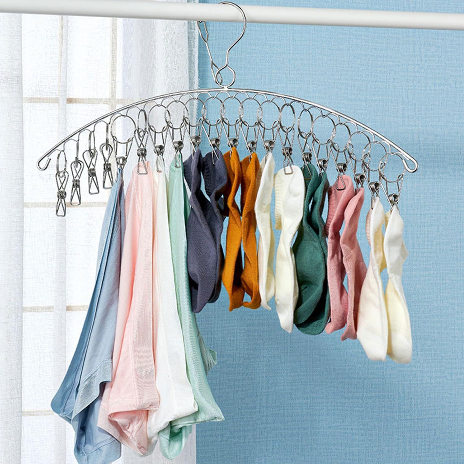 Sarfly Wäscheständer Edelstahl Sockentrockner Sockenhalter Wäscheständer 2 Stück, mit 40 Clips für Socken Unterwäsche Handtücher