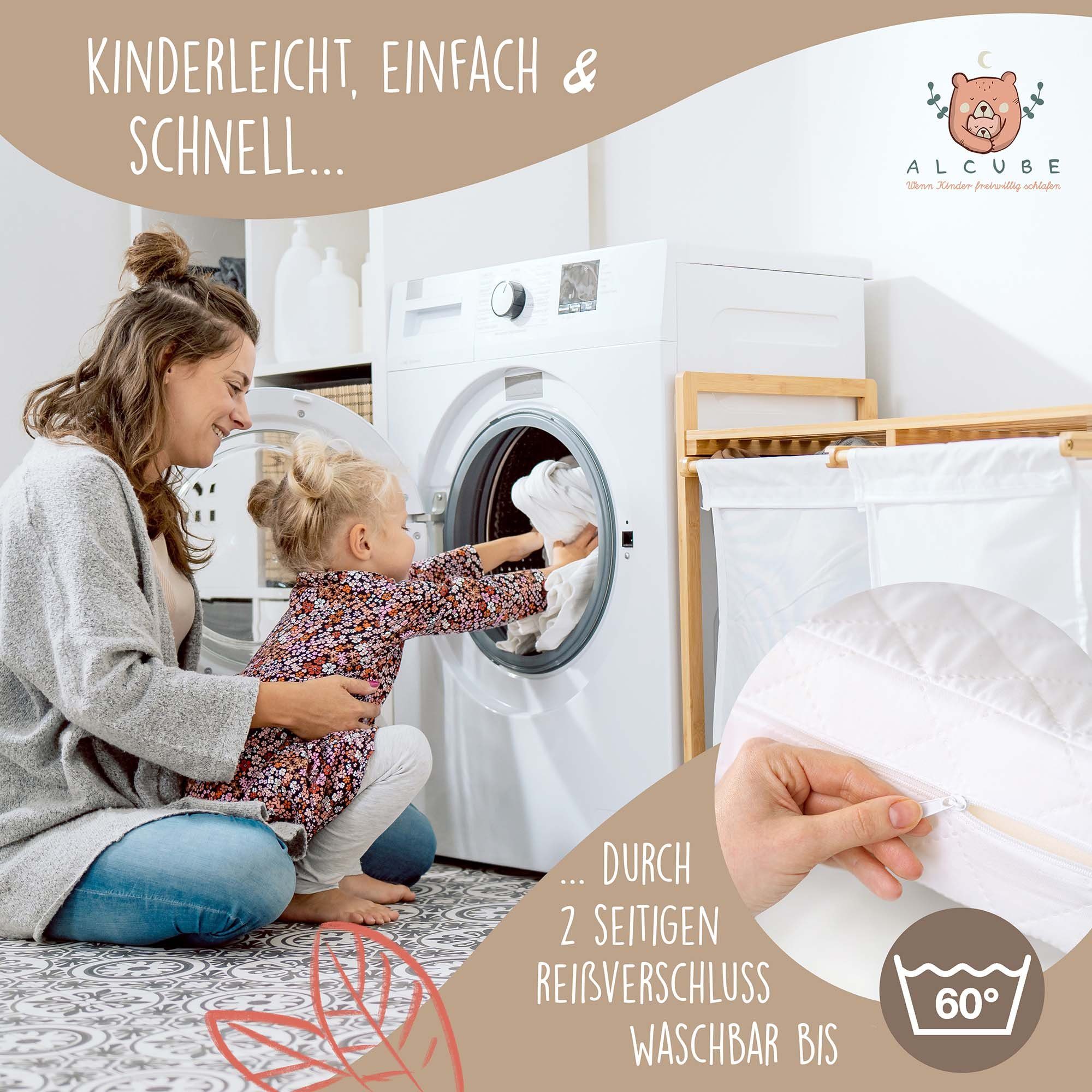 Kindermatratze PUR I Top ANGEBOTE I Begrenzte Zeit, Alcube, 8 cm hoch, Babymatratze 60x120 cm ohne Spannbettlaken, aus 100% Baumwolle und waschbarem Bezug, Härtegrad Weich - Mittelweich Eco 5 zertifizierter, Kindermatratze 60x120 Kaltschaummatratze f