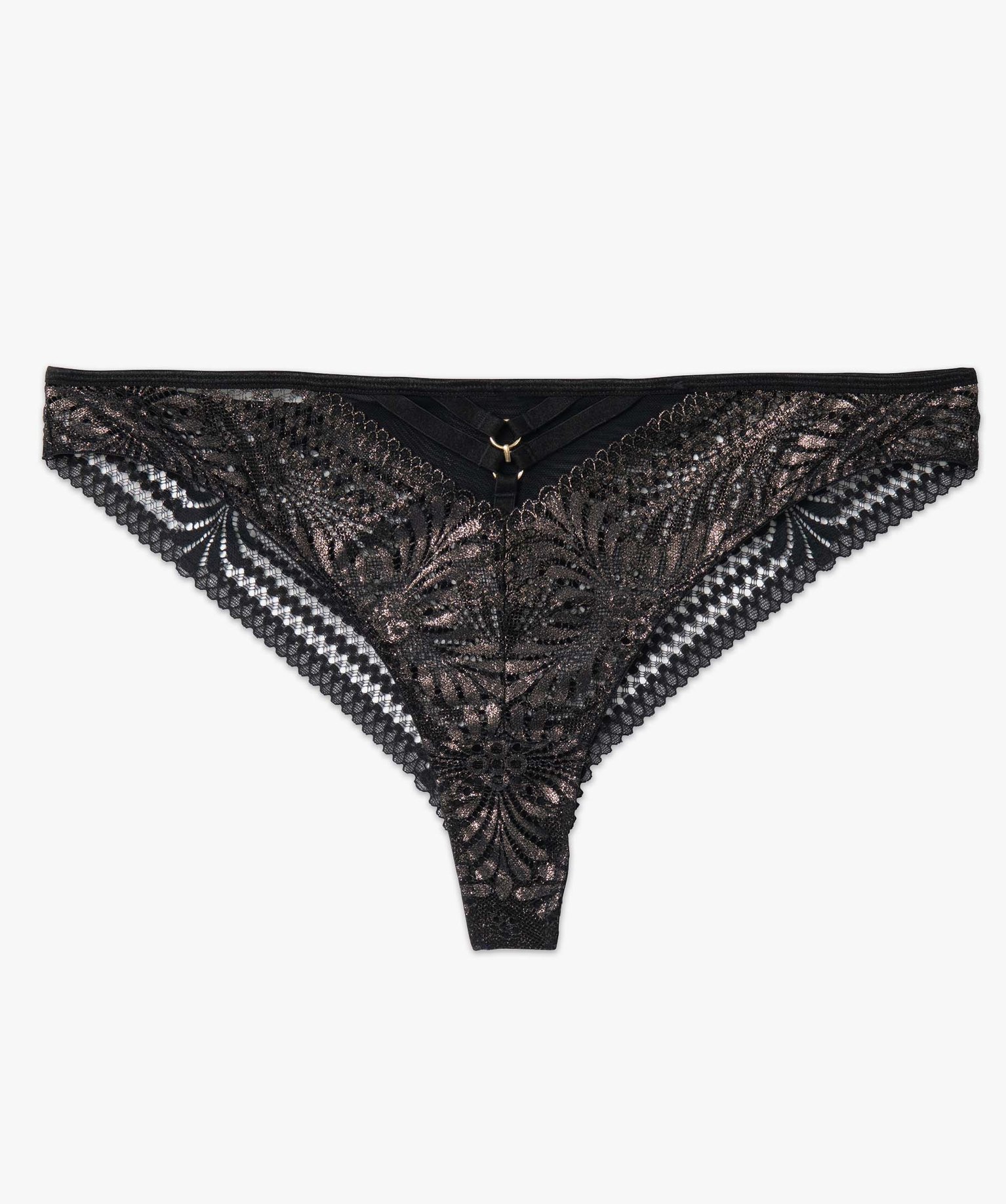 Tanga femme en dentelle scintillante et tulle noir | GEMO
