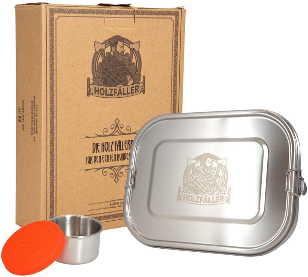 Viwanda Holzfällerbox Brotdose mit extra Silikonring und Saucenbehälter 1400ml Lunchbox - Camping Wandern Snackbox