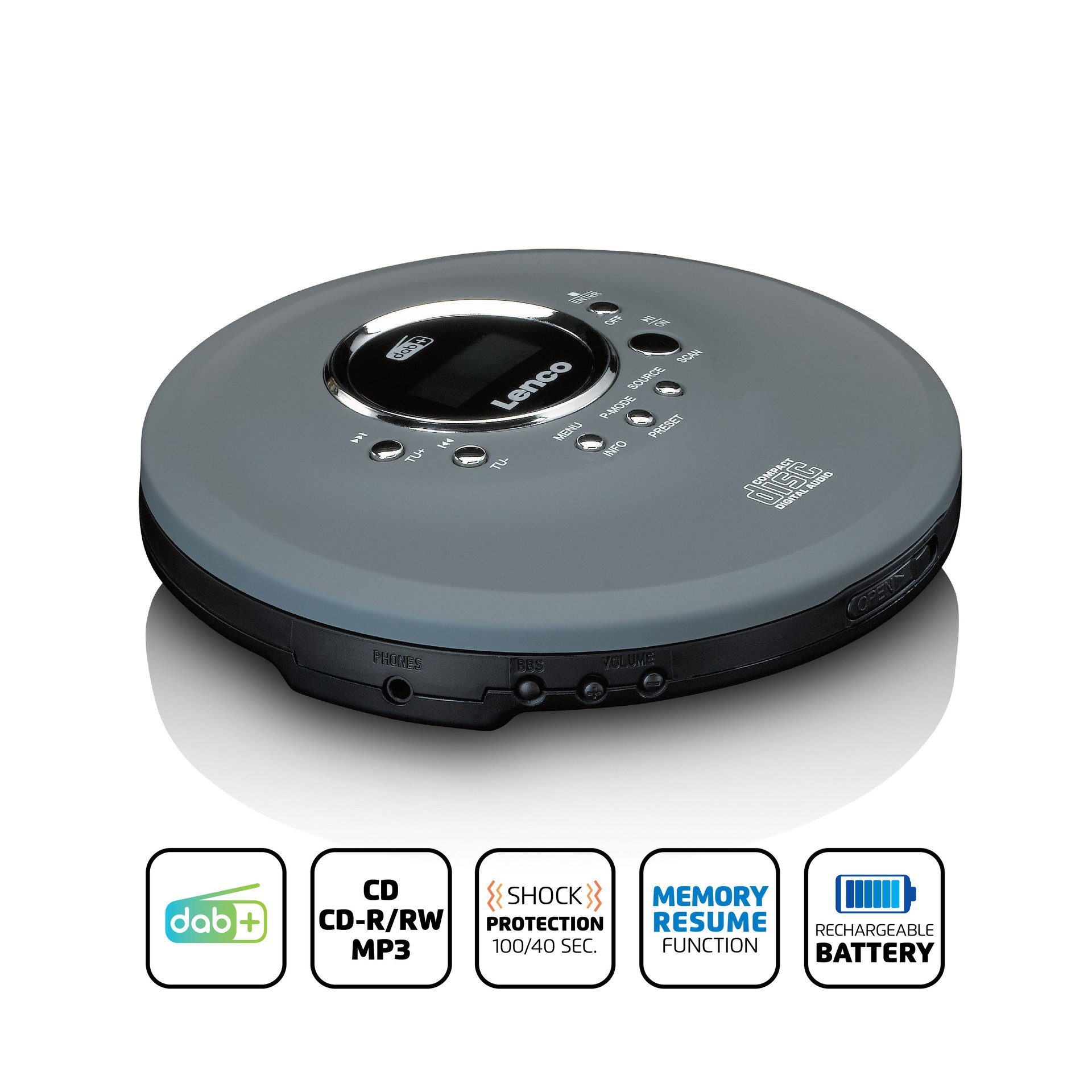 Lenco CD-400GY - Tragbarer CD/MP3-Player Radio