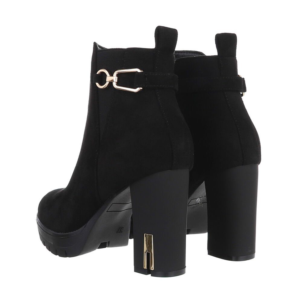 Ital-Design Damen Freizeit High-Heel-Stiefelette Blockabsatz High-Heel Stiefeletten in Schwarz