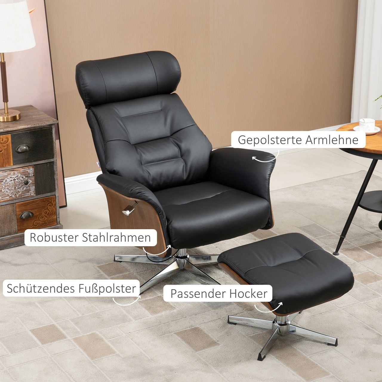 HOMCOM Relaxsessel mit Hocker, Fernsehsessel mit Liegefunktion Ruhesessel