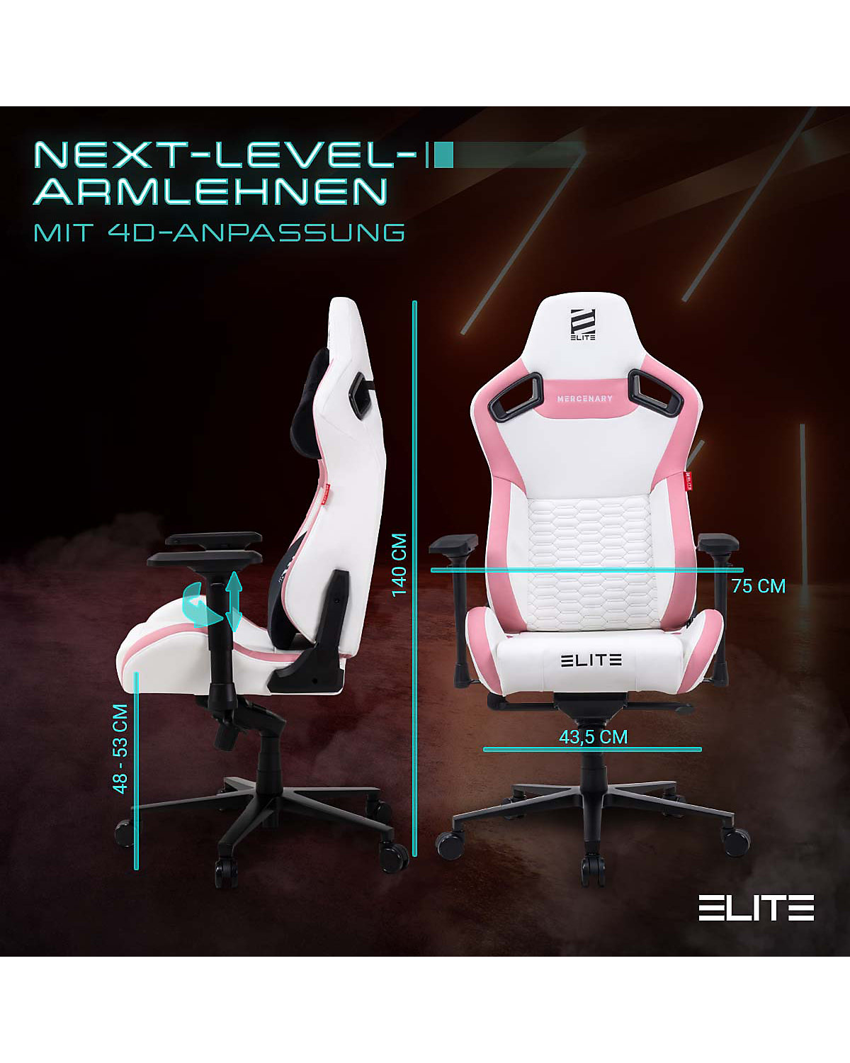 Gaming Stuhl MERCENARY - Ergonomischer Luxus Gaming Stuhl - 4D Armlehnen