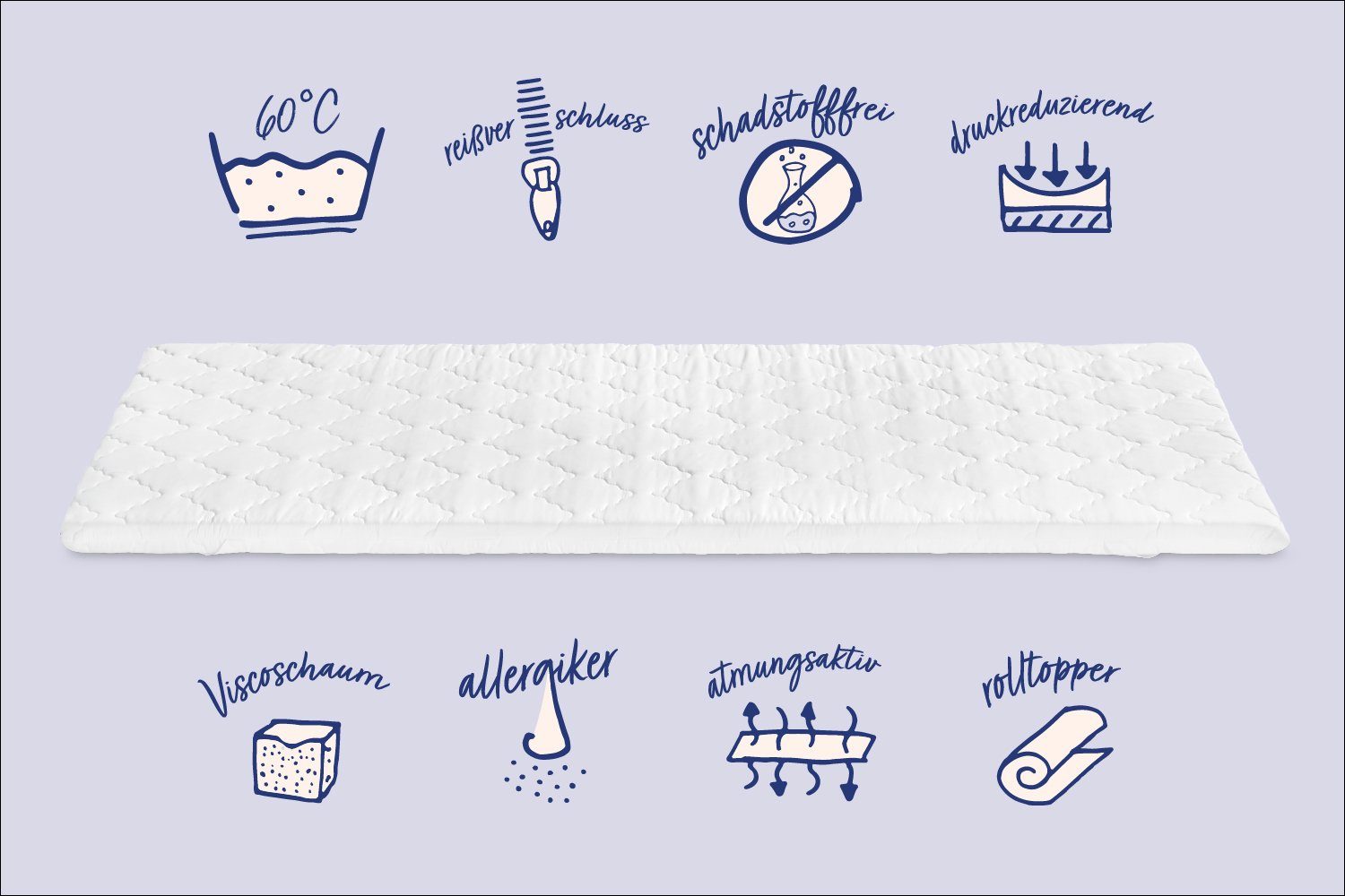 Topper Matratzenauflage für ein besseres Liegegefühl, Nightlife, 6 cm hoch, Viscoschaum, hohe Druckentlastung/-verteilung, perfekte Anpassung der Körperkontur