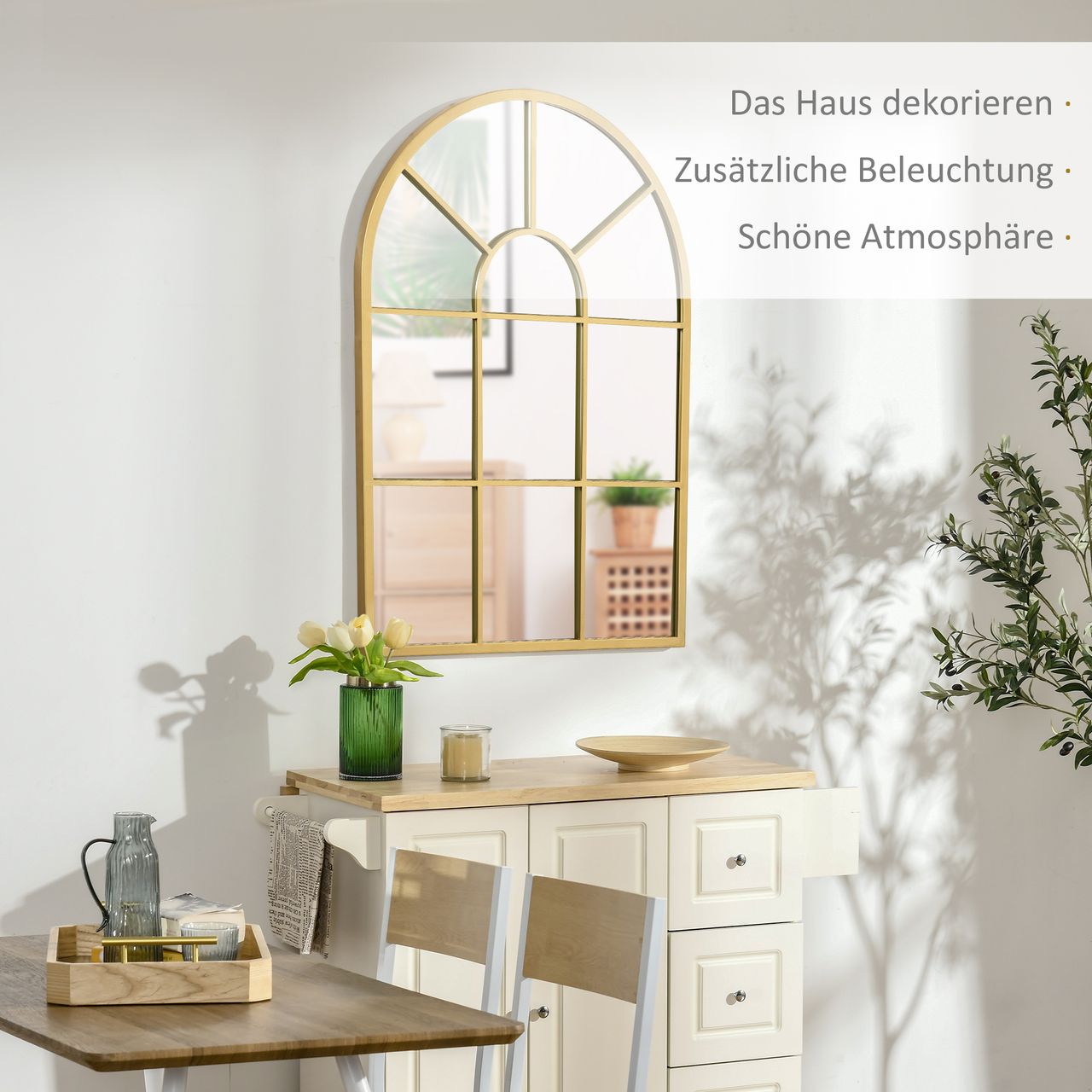 HOMCOM Wandspiegel Fensterspiegel 70 x 50cm Flurspiegel mit Metallrahmen Gold